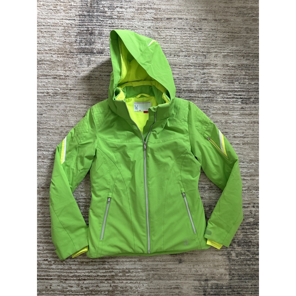 Spyder Jacket Women Green Sz 8 Thinsulate Insulation Hooded Multi-Zip 2-1 Adjust
